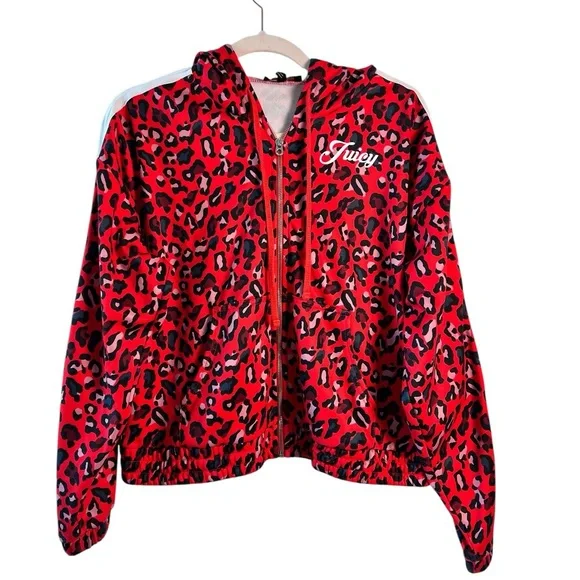 Juicy Couture Black Label Tracksuit Set Red Leopard Print Hoodie Pants Y2K Retro